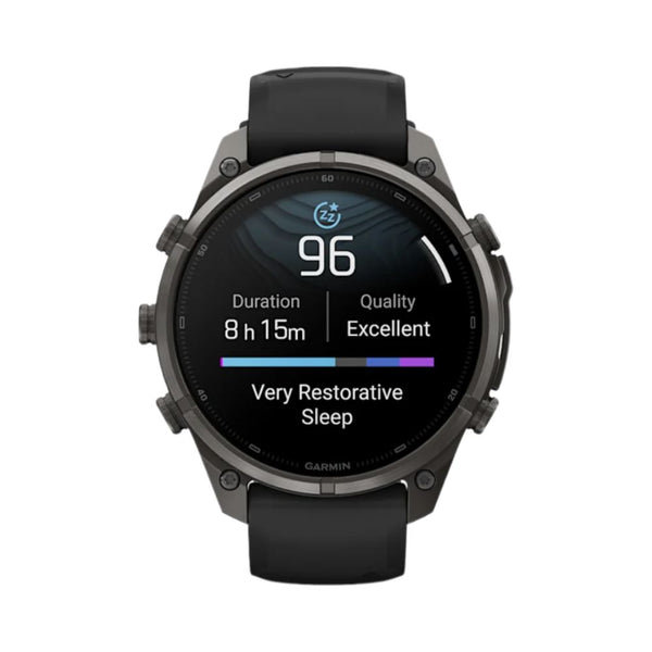 Garmin fēnix 9 Pro 47mm Carbon Gray DLC titanium GPS smartwatch with Black/Pebble Gray silicone band in Qatar