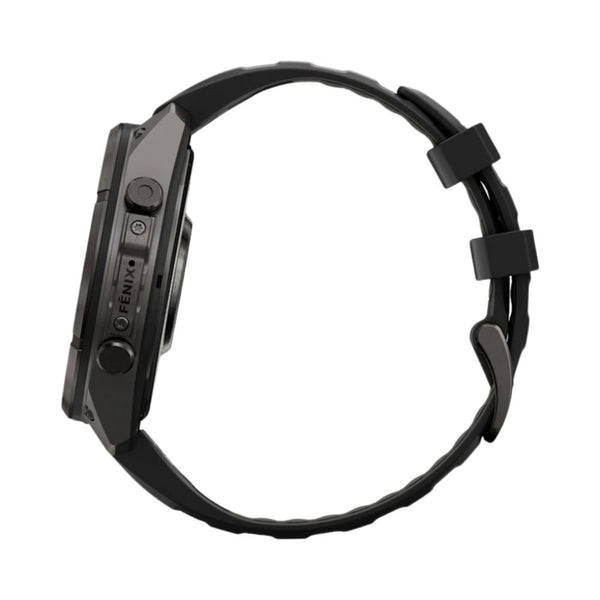 Garmin fēnix 9 Pro 47mm Carbon Gray DLC titanium GPS smartwatch with Black/Pebble Gray silicone band in Qatar