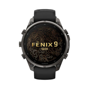 Garmin fēnix 9 Pro 47mm Carbon Gray DLC titanium GPS smartwatch with Black/Pebble Gray silicone band in Qatar