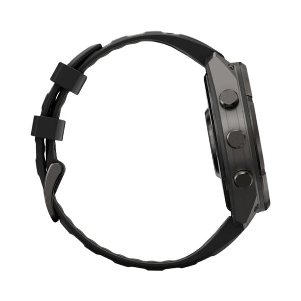 Garmin fēnix 9 Pro 47mm Carbon Gray DLC titanium GPS smartwatch with Black/Pebble Gray silicone band in Qatar