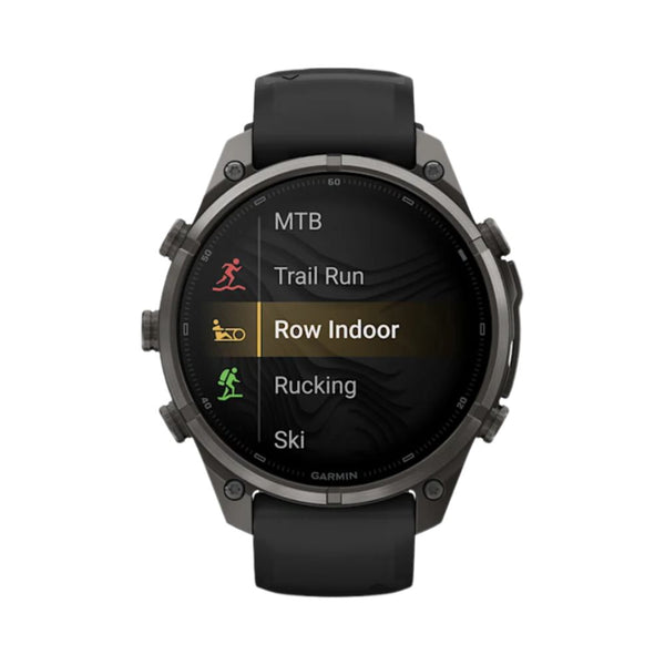Garmin fēnix 9 Pro 47mm Carbon Gray DLC titanium GPS smartwatch with Black/Pebble Gray silicone band in Qatar