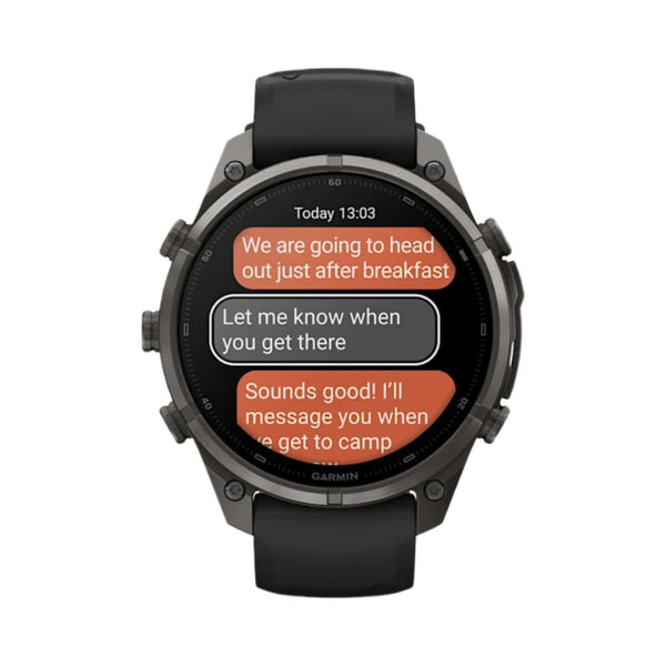 Garmin fēnix 9 Pro 47mm Carbon Gray DLC titanium GPS smartwatch with Black/Pebble Gray silicone band in Qatar