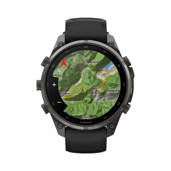 Garmin fēnix 9 Pro 47mm Carbon Gray DLC titanium GPS smartwatch with Black/Pebble Gray silicone band in Qatar