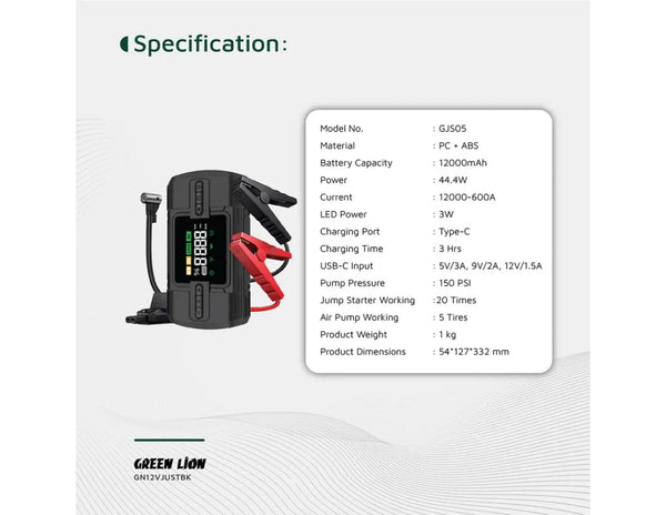 Green Lion 12V jump starter 12000mAh black air compressor Qatar