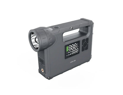 Green Lion JX-84 12V jump starter grey with air compressor flashlight and power bank.