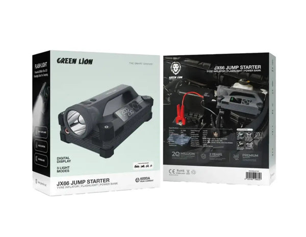 Green Lion JX66 jump starter with tyre inflator flashlight and power bank gray Qatar