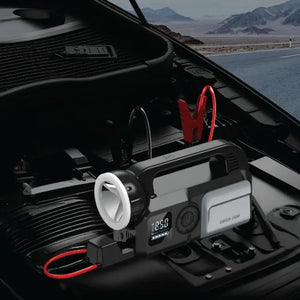 Green Lion Savior 12V 24000mAh jump starter with 3000A current air compressor and flashlight in Gray Qatar