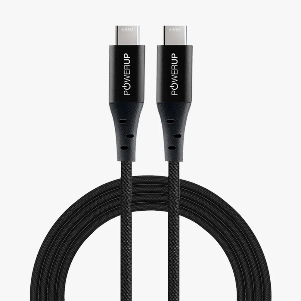 كابل Gripp POWERUP USB-C إلى USB-C بقوة 60 واط بطول 1.5 متر أسود