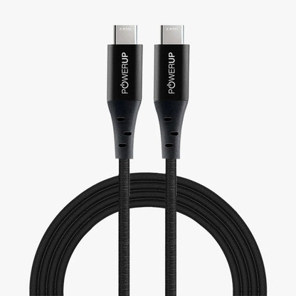 كابل Gripp POWERUP USB-C إلى USB-C بقوة 60 واط بطول 1.5 متر أسود
