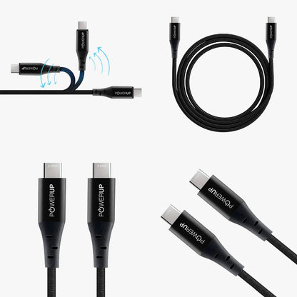 كابل Gripp POWERUP USB-C إلى USB-C بقوة 60 واط بطول 1.5 متر أسود