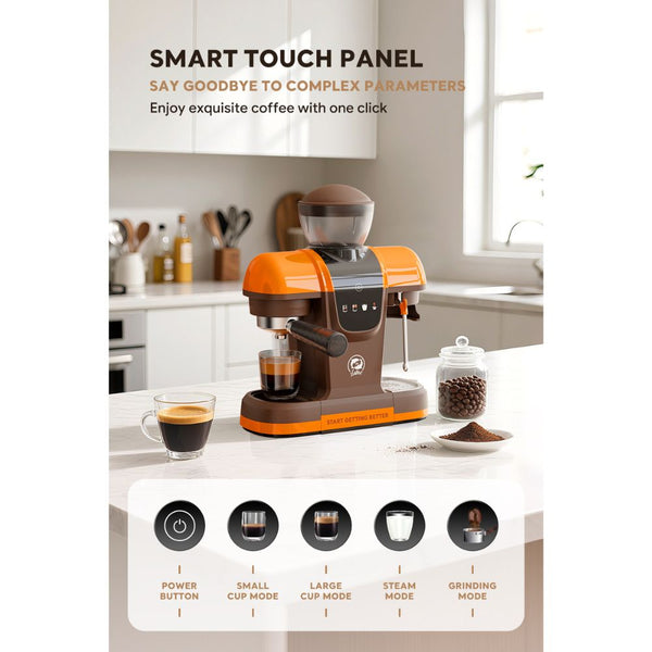 iCafilas ME2603 semi-automatic espresso coffee maker with built-in grinder, 19-bar pressure and milk frothing steam wand in Qatar