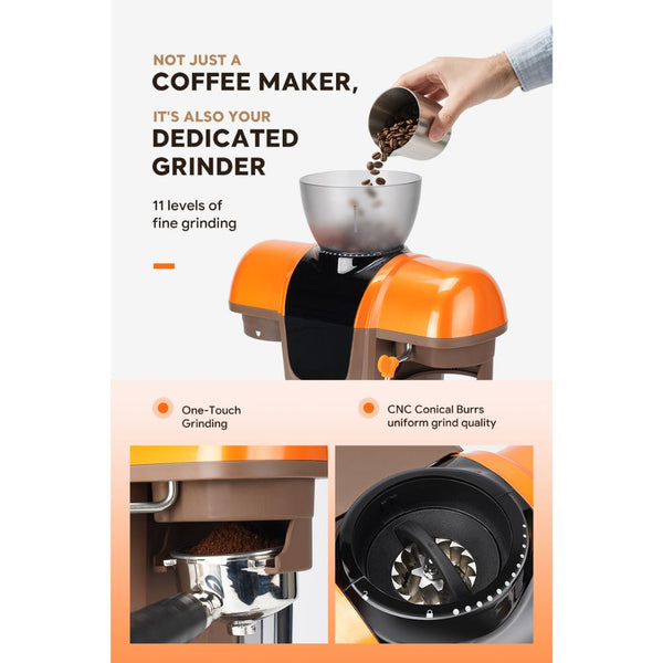 iCafilas ME2603 semi-automatic espresso coffee maker with built-in grinder, 19-bar pressure and milk frothing steam wand in Qatar