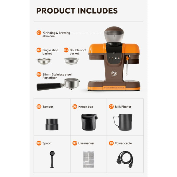 iCafilas ME2603 semi-automatic espresso coffee maker with built-in grinder, 19-bar pressure and milk frothing steam wand in Qatar