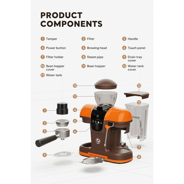 iCafilas ME2603 semi-automatic espresso coffee maker with built-in grinder, 19-bar pressure and milk frothing steam wand in Qatar