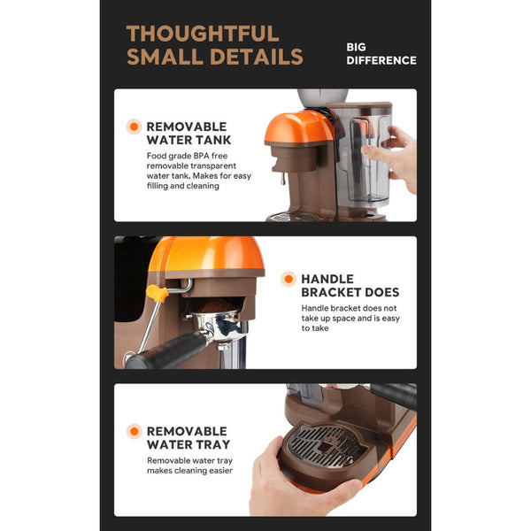 iCafilas ME2603 semi-automatic espresso coffee maker with built-in grinder, 19-bar pressure and milk frothing steam wand in Qatar