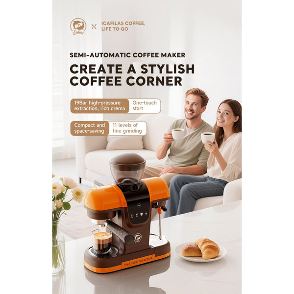 iCafilas ME2603 semi-automatic espresso coffee maker with built-in grinder, 19-bar pressure and milk frothing steam wand in Qatar