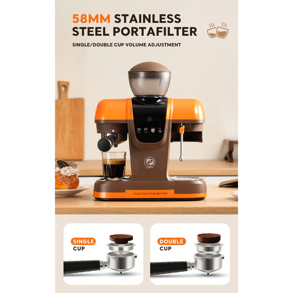iCafilas ME2603 semi-automatic espresso coffee maker with built-in grinder, 19-bar pressure and milk frothing steam wand in Qatar