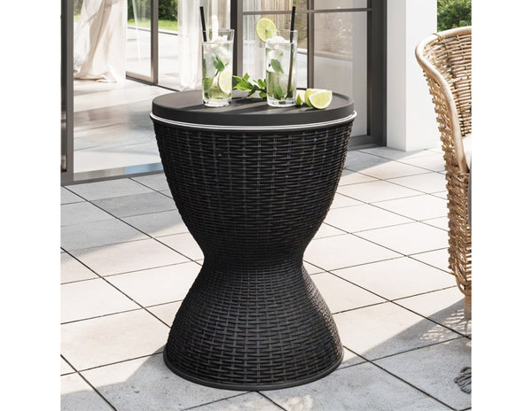 Ice Table multifunctional outdoor cooler table, weather-resistant polymer with height-adjustable tabletop and 8-gallon cooler for up to 40 cans, on patio