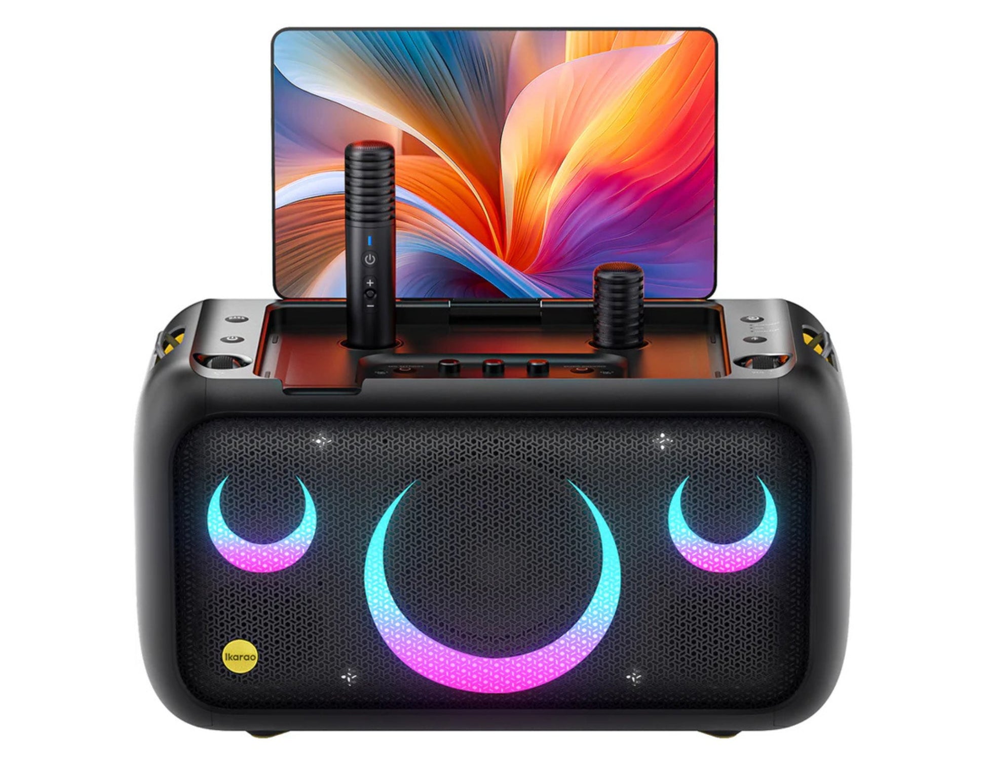 Ikarao Break X1 460W smart party speaker with 13.3 inch HD touchscreen and wireless microphones black Qatar