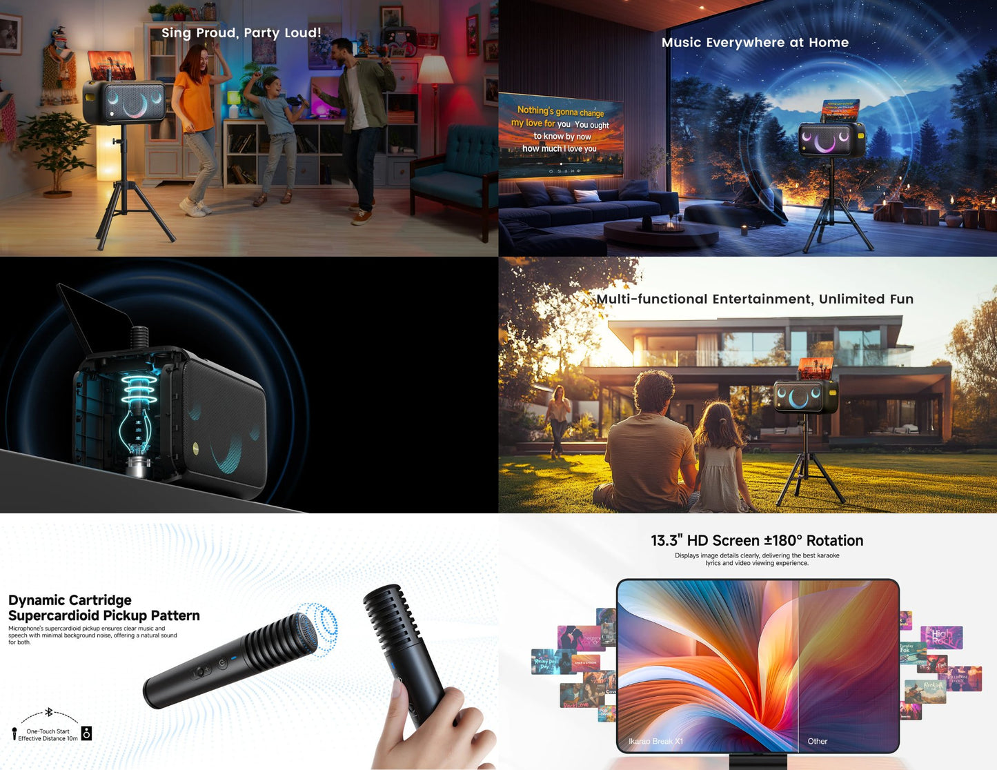 Ikarao Break X1 460W smart party speaker with 13.3 inch HD touchscreen and wireless microphones black Qatar