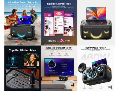 Ikarao Break X1 460W smart party speaker with 13.3 inch HD touchscreen and wireless microphones black Qatar