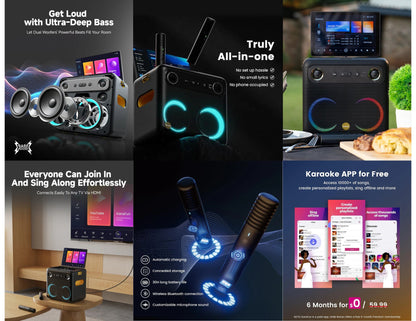 Ikarao Break X2 280W smart party speaker karaoke machine with 10.1 inch touchscreen and wireless microphones Qatar