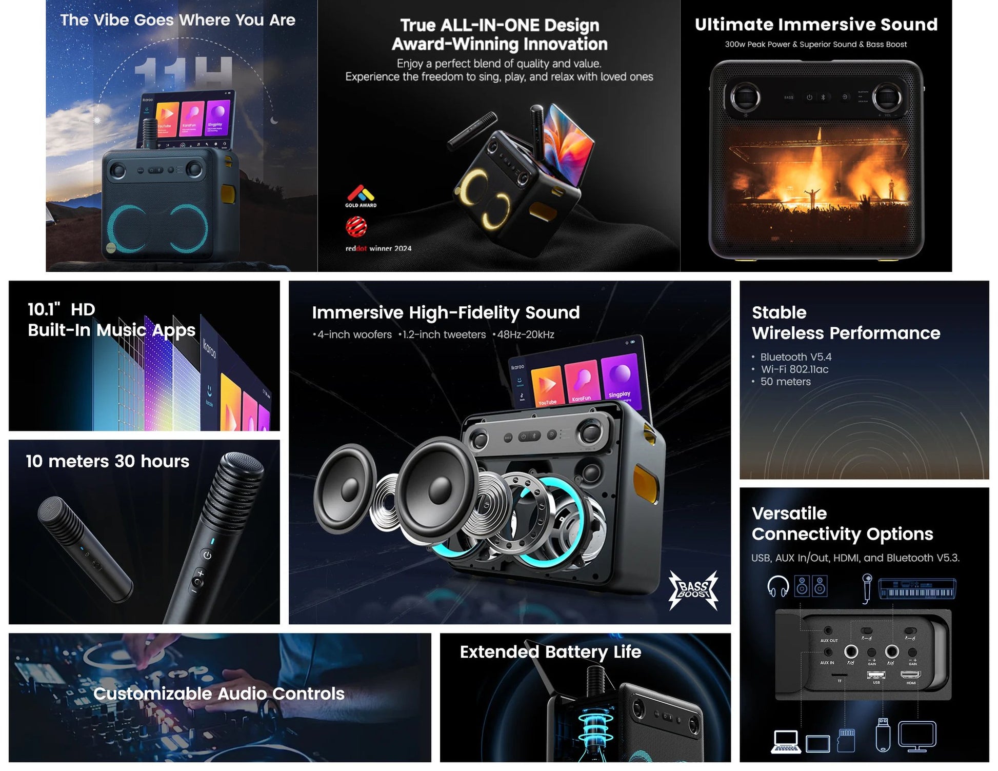 Ikarao Break X2 280W smart party speaker karaoke machine with 10.1 inch touchscreen and wireless microphones Qatar