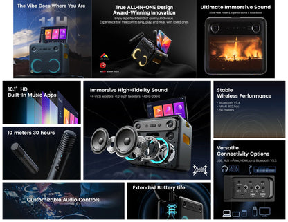 Ikarao Break X2 280W smart party speaker karaoke machine with 10.1 inch touchscreen and wireless microphones Qatar