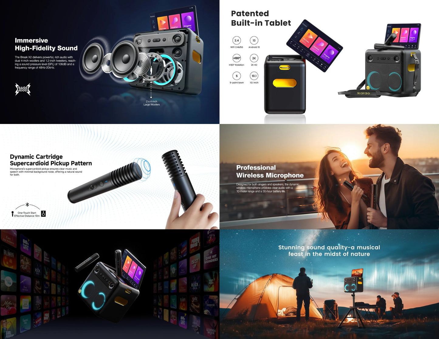 Ikarao Break X2 280W smart party speaker karaoke machine with 10.1 inch touchscreen and wireless microphones Qatar