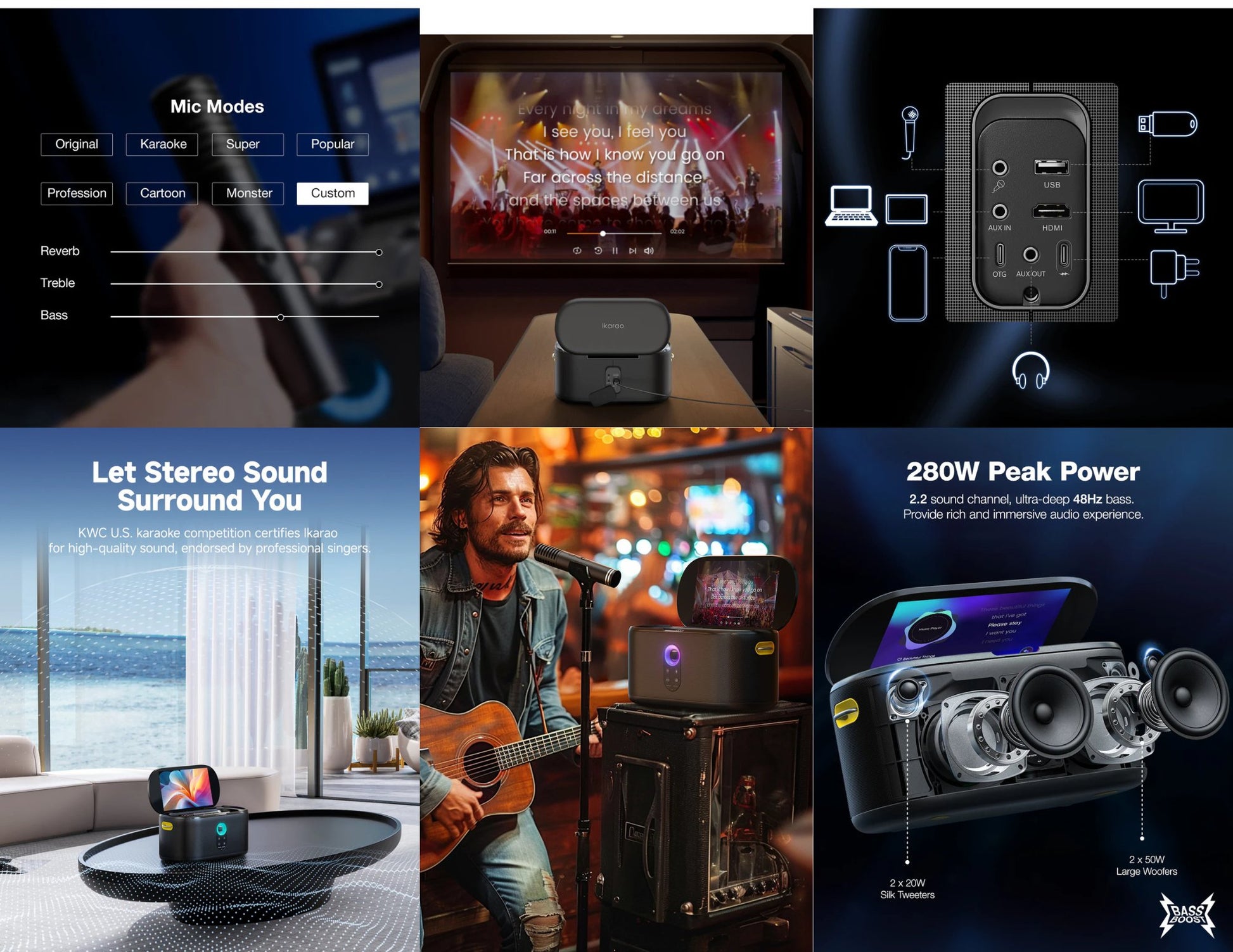 Ikarao Shell S1 280W smart party speaker karaoke machine with dual wireless microphones and 10.1 inch touchscreen Qatar