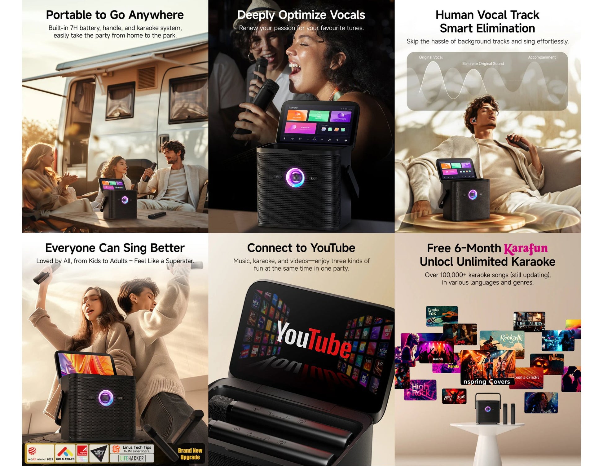 Ikarao Shell S3 black portable 80W karaoke machine with wireless microphones and lyrics display Qatar