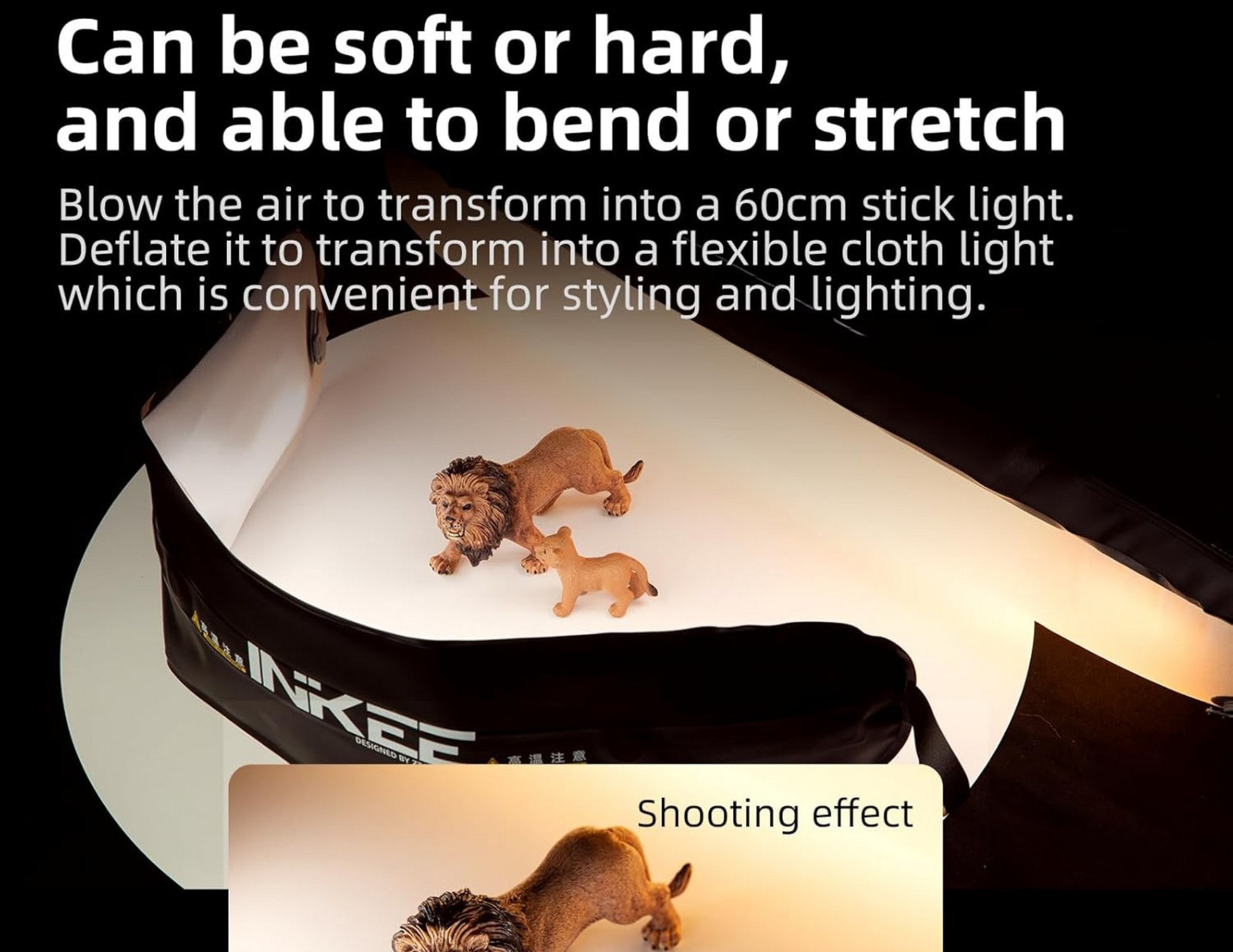 Flexible cloth mode of Inkee Gold Crow SK921 light tube during setup.