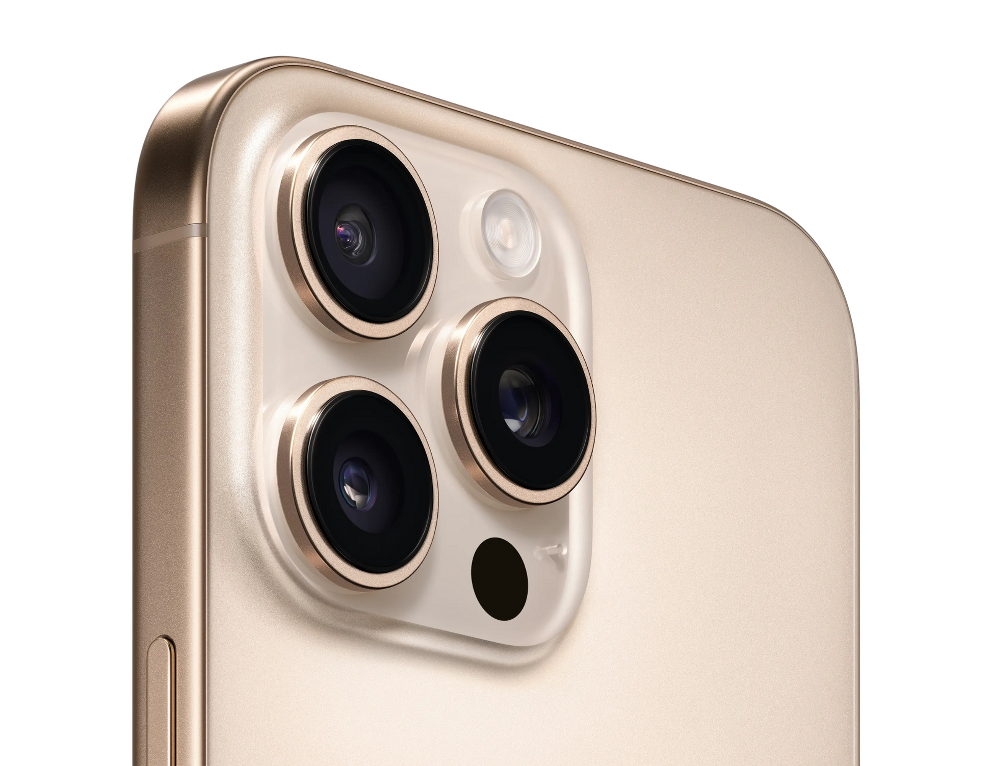 Close-up of the iPhone 16 Pro Max's camera bump showcasing the 48MP Pro camera system.