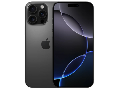 Sleek design of Apple iPhone 16 Pro Max in Black Titanium.