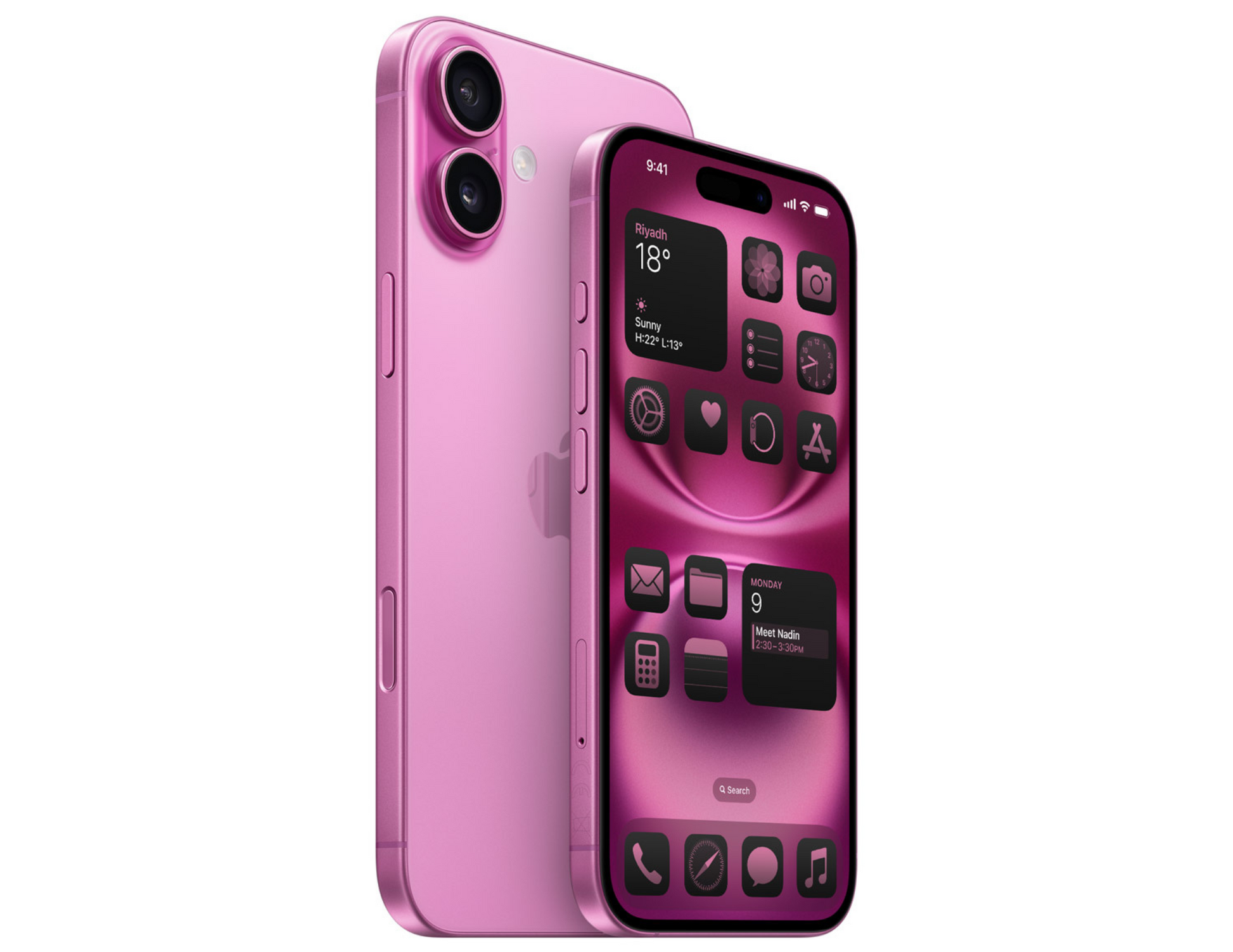 Apple iPhone 16 back and side view in Pink