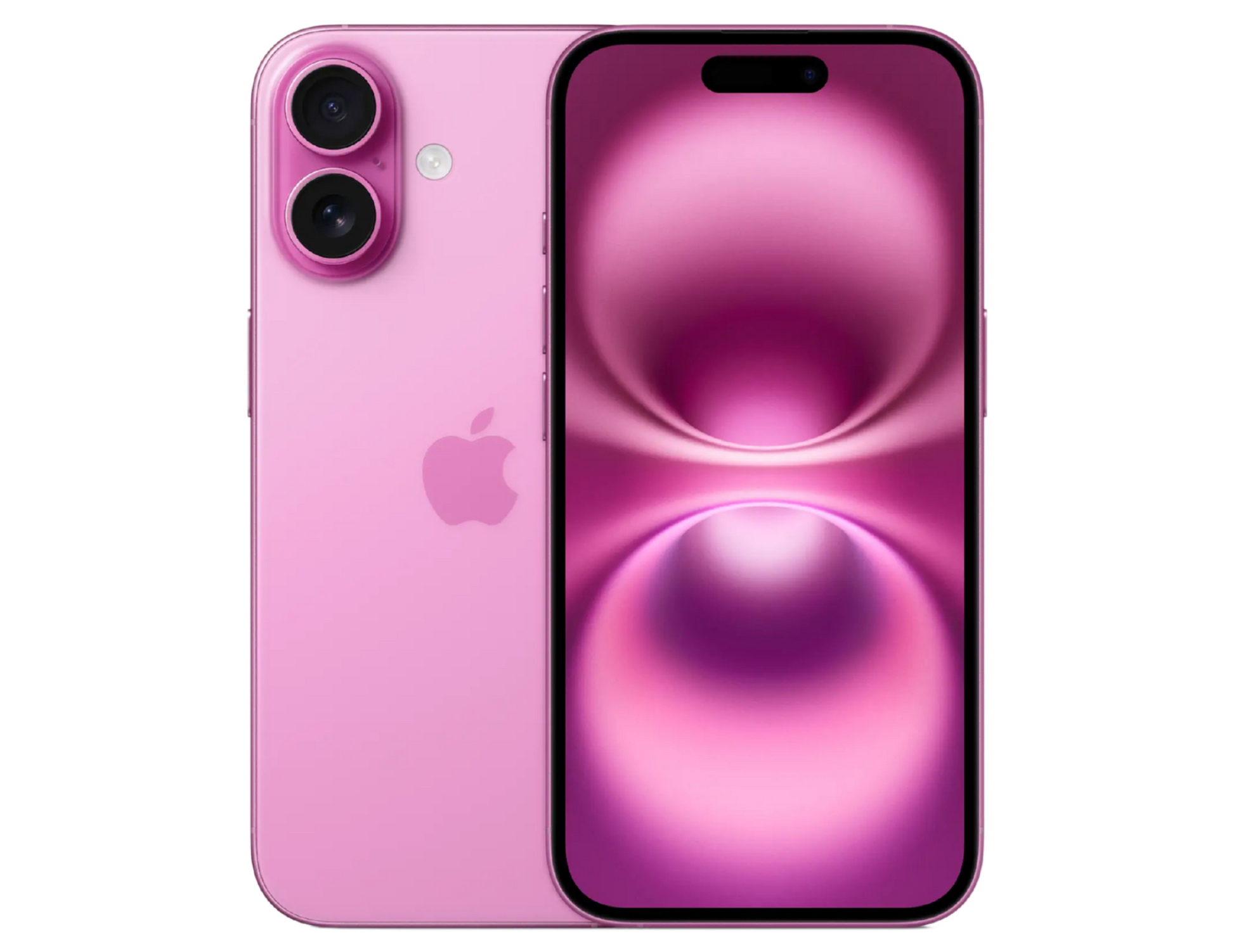 Apple iPhone 16 front and back view in Pink