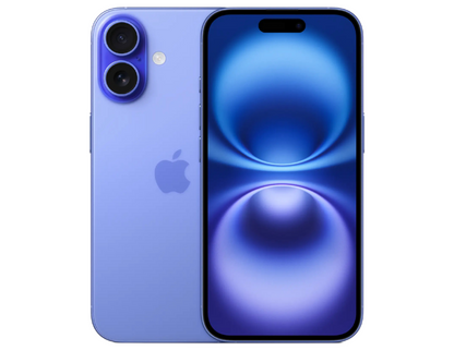 Apple iPhone 16 front and back view in Ultramarine