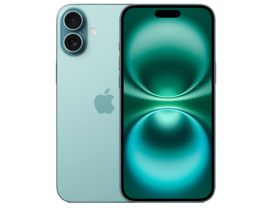 Apple iPhone 16 Plus front and back view in Teal