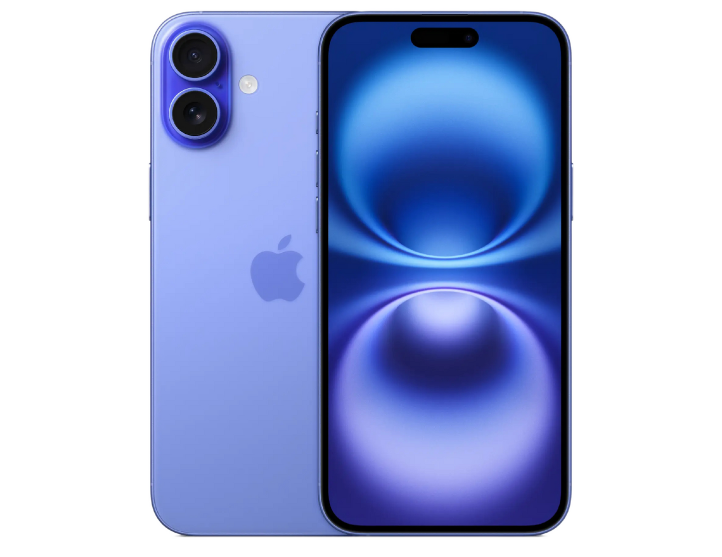 Apple iPhone 16 Plus front and back view in Ultramarine