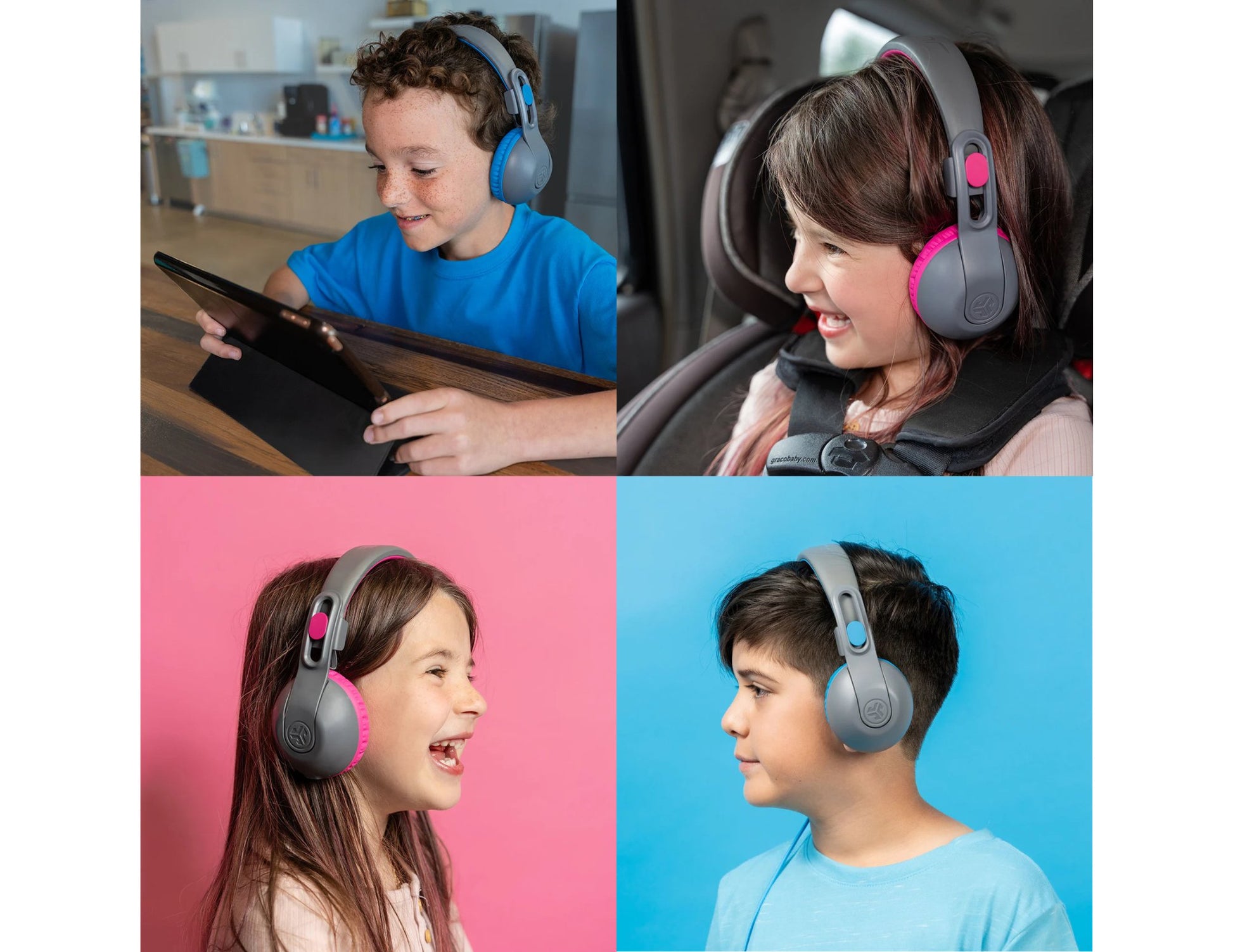 JLab JBuddies Studio 2 2-in-1 kids headphones, safe volume, gray/blue gray/pink, Qatar