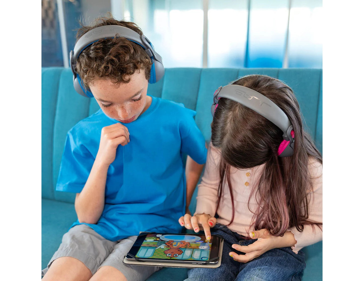 JLab JBuddies Studio 2 2-in-1 kids headphones, safe volume, gray/blue gray/pink, Qatar