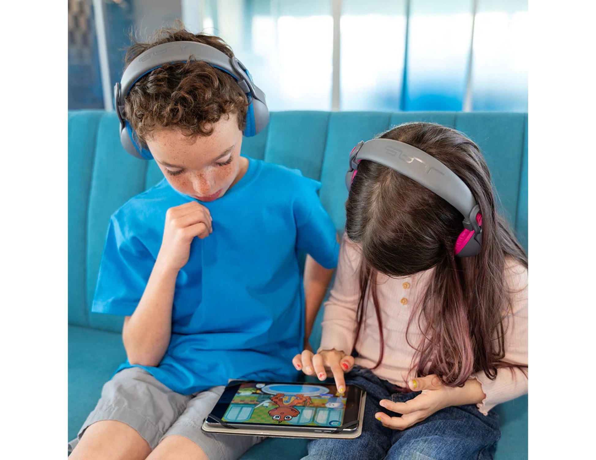 JLab JBuddies Studio 2 2-in-1 kids headphones, safe volume, gray/blue gray/pink, Qatar