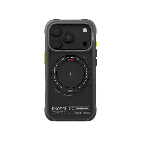 Skinarma Atlas Black protective case for iPhone 18 Pro with 360° rotating aluminium kickstand and DRIFT-NODE™ corner protection in Qatar