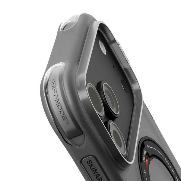 Skinarma Atlas Black protective case for iPhone 18 Pro with 360° rotating aluminium kickstand and DRIFT-NODE™ corner protection in Qatar