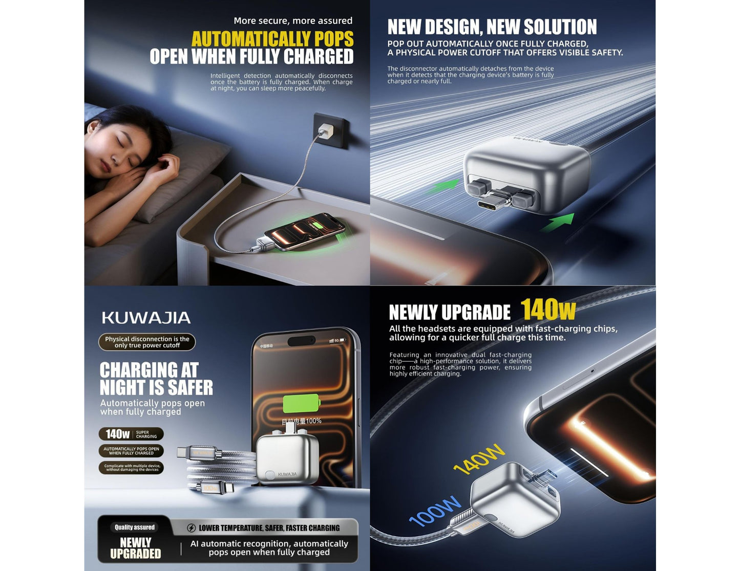 KUWAJIA KH-51 USB-C auto disconnect adapter 140W silver Qatar battery protection