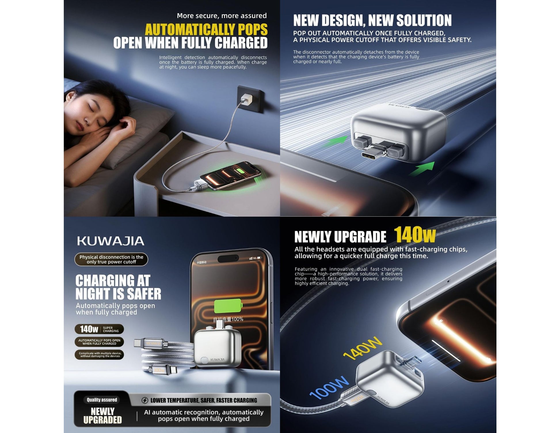 KUWAJIA KH-51 USB-C auto disconnect adapter 140W silver Qatar battery protection
