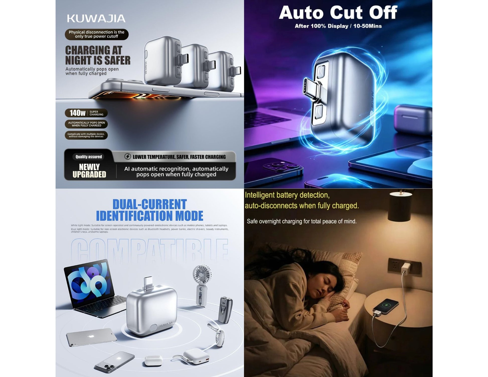 KUWAJIA KH-51 USB-C auto disconnect adapter 140W silver Qatar battery protection