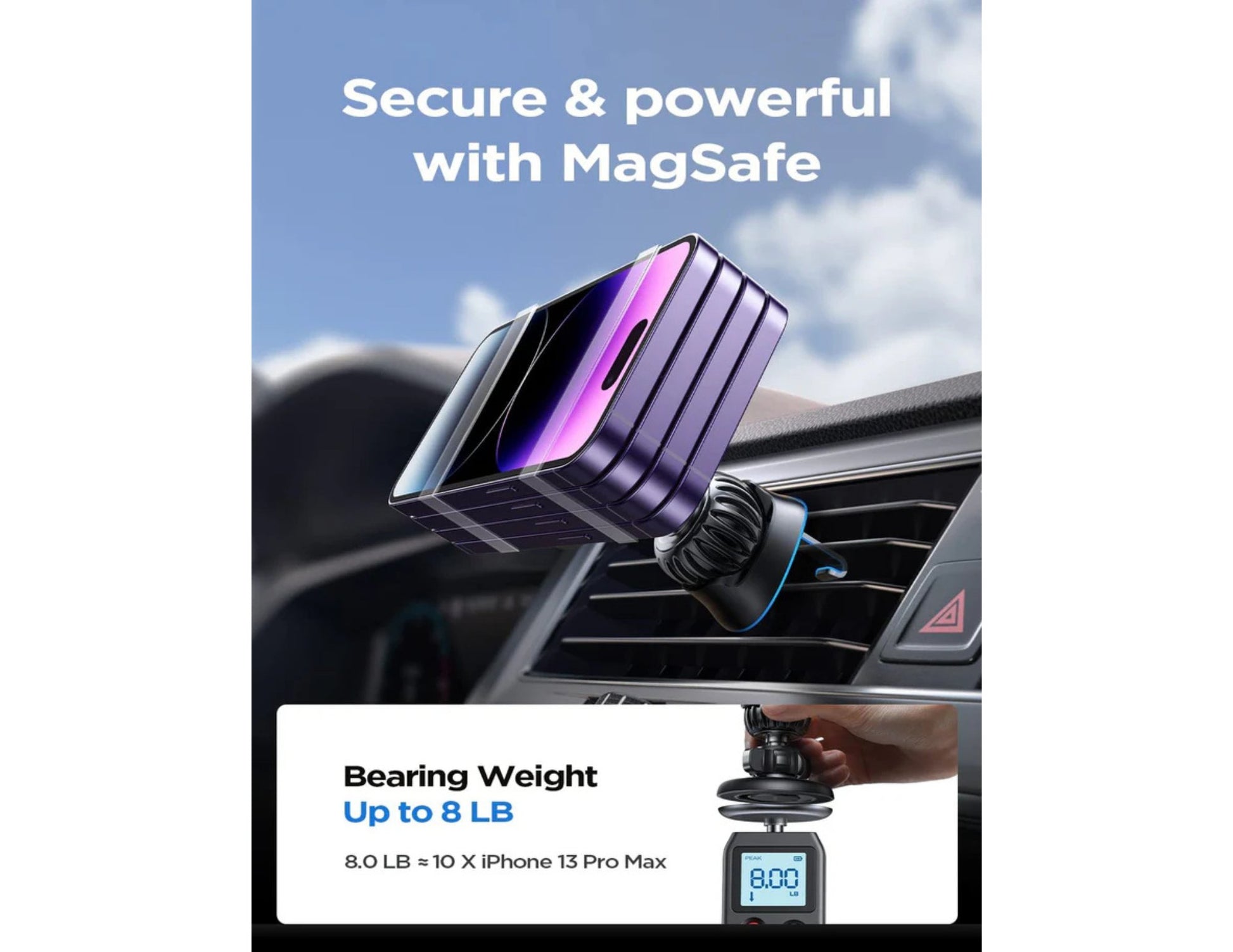 Lisen 2‑in‑1 MagSafe car phone holder with graphene 3M adhesive and steel‑hook vent clip for iPhone and Android in Qatar