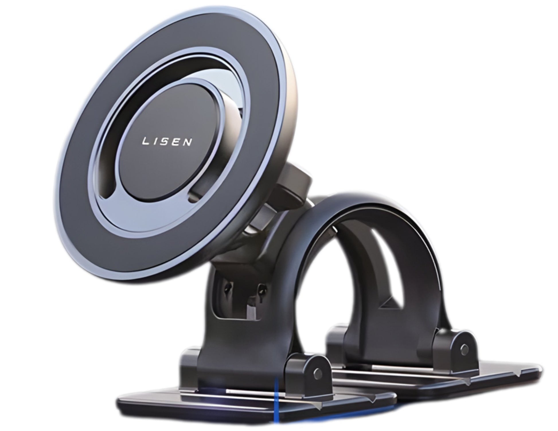 Lisen 2‑in‑1 MagSafe car phone holder with graphene 3M adhesive and steel‑hook vent clip for iPhone and Android in Qatar