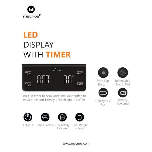 Macnoa digital coffee scale with timer and LED display Black Qatar